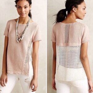 Anthropologie Moth Madeira Blush Pink White Eyelet Lace Pullover Top Size XS